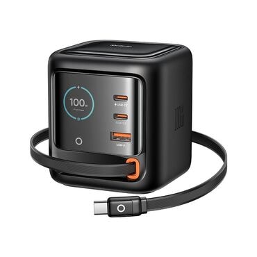 100W polnilec Mcdodo "FreeGo Series CH-1391" 2x USB-C Plus 1x USB-A, z izvlečnim USB-C kablom in digitalnim prikazovalnikom - black