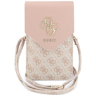 Univerzalna torbica za telefon Guess "4G Grained Classic Logo" nastavljiv trak, eko usnje - pink