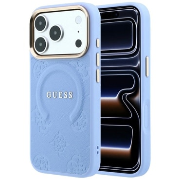 Ovitek Guess "Saffiano Peony and Ring MagSafe" za iPhone 17 Pro / 18 Pro - light blue