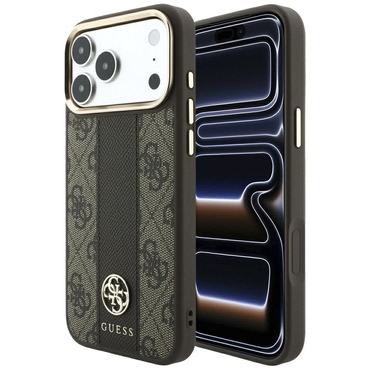 Ovitek Guess "Leather 4G Stripe Round Classic Logo MagSafe" za iPhone 17 Pro / 18 Pro - brown