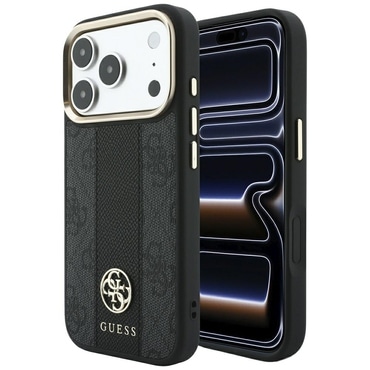Ovitek Guess "Leather 4G Stripe Round Classic Logo MagSafe" za iPhone 17 Pro / 18 Pro - black