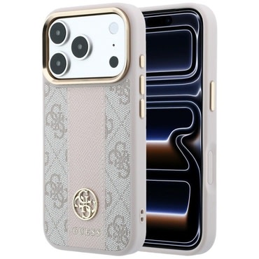 Ovitek Guess "Leather 4G Stripe Round Classic Logo MagSafe" za iPhone 17 Pro / 18 Pro - pink