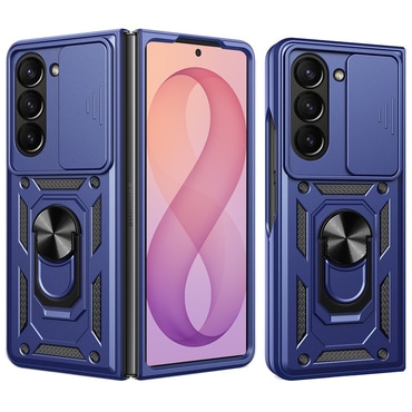 Oklepni ovitek MaX-Armor z obročem, kovinsko ploščico in zaščito zadnjih kamer za Samsung Galaxy Z Fold7 / Z Fold8 Ultra - blue