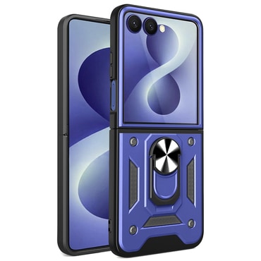Oklepni ovitek MaX-Armor z obročem, kovinsko ploščico in zaščito zadnjih kamer za Samsung Galaxy Z Flip8 - blue