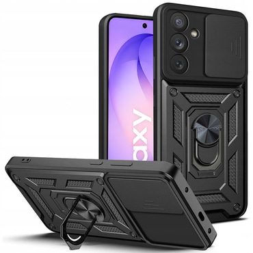 Oklepni ovitek MaX-Armor z obročem, kovinsko ploščico in zaščito zadnjih kamer za Samsung Galaxy S25 FE / S26 FE - black