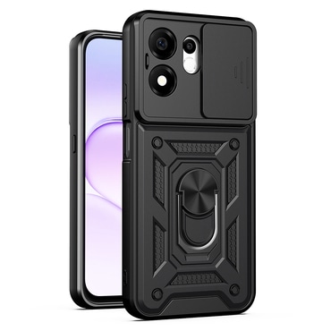 Oklepni ovitek MaX-Armor z obročem, kovinsko ploščico in zaščito zadnjih kamer za Honor 600 Smart - black