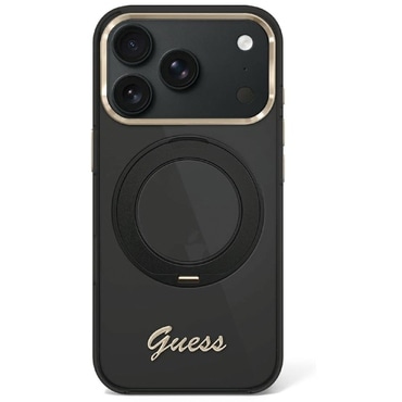 Premium ovitek Guess "Ring Stand Script Metal Logo MagSafe" za iPhone 17 Pro Max / 18 Pro Max - black