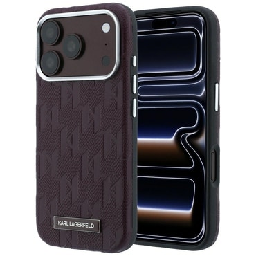 Premium ovitek Karl Lagerfeld "Grained Leather Mono Resin Logo MagSafe" za iPhone 17 Pro / 18 Pro - burgundy
