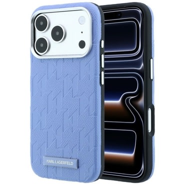 Premium ovitek Karl Lagerfeld "Grained Leather Mono Resin Logo MagSafe" za iPhone 17 Pro / 18 Pro - light blue