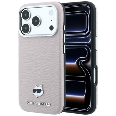 Premium ovitek Karl Lagerfeld "Grained Leather Choupette Head MagSafe" za iPhone 17 Pro / 18 Pro - pink