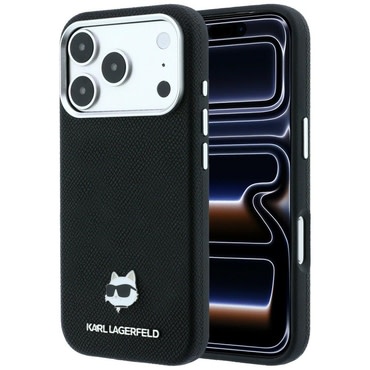 Premium ovitek Karl Lagerfeld "Grained Leather Choupette Head MagSafe" za iPhone 17 Pro / 18 Pro - black