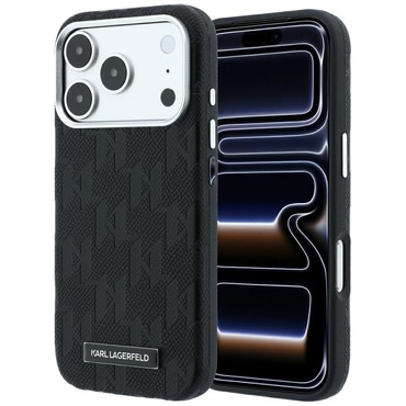 Premium ovitek Karl Lagerfeld "Grained Leather Mono Resin Logo MagSafe" za iPhone 17 Pro Max / 18 Pro Max - black