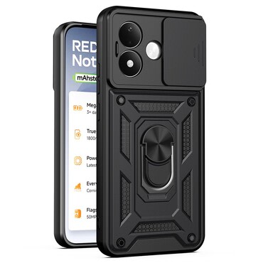 Oklepni ovitek MaX-Armor z obročem, kovinsko ploščico in zaščito zadnjih kamer za Xiaomi Redmi Note 17 4G / 5G - army black