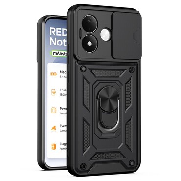 Oklepni ovitek MaX-Armor z obročem, kovinsko ploščico in zaščito zadnjih kamer za Xiaomi Redmi Note 17 Pro 5G - army black