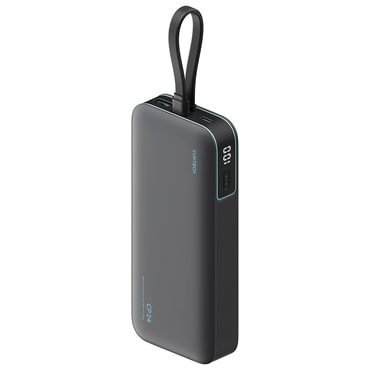 Power bank Cuktech "LPB200N" 20000mAh z vgrajenim USB-C kablom, LED prikazovalnik, 40W - grey