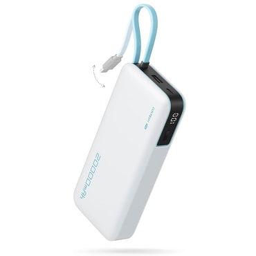 Power bank Cuktech "LPB200N " 20000mAh 45W z vgrajenim kablom USB-C in Lightning, LED prikazovalnik - white