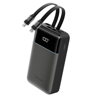 Power bank Cuktech "LPB200NL" 20000mAh z vgrajenima USB-C in Lightning kablom in zaslonom, 40W - grey