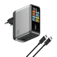Stenski polnilec Cuktech "AD1204U" 120W, 3x USB-C, z zaslonom in upravljanjem na dotik - grey