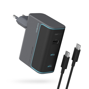Stenski polnilec Cuktech "AD1003EU" 100W, 2x USB-C, USB, GaN - grey