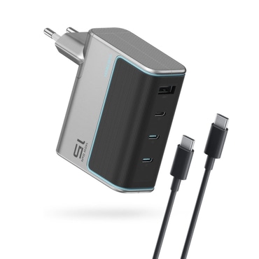Stenski polnilec Cuktech "AD1404UEU" 140W, 3x USB-C, USB, z USB-C kablom - grey