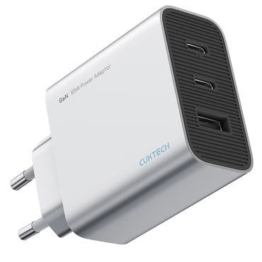 Stenski polnilec Cuktech "A15C-EU" 65W, 2x USB-C, USB, GaN tehnologija - white