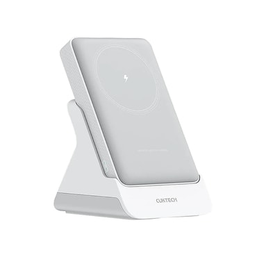 Power bank Cuktech "WPB100N" 10000mAh z MagSafe in 2v1 stojalom - white