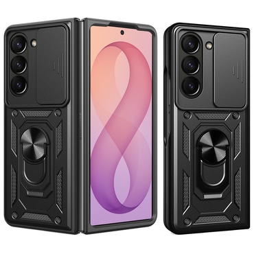 Oklepni ovitek MaX-Armor z obročem, kovinsko ploščico in zaščito zadnjih kamer za Samsung Galaxy Z Fold7 / Fold8 Ultra - black