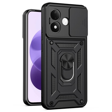 Oklepni ovitek MaX-Armor z obročem, kovinsko ploščico in zaščito zadnjih kamer za Xiaomi Redmi Note 17 4G / 5G - black