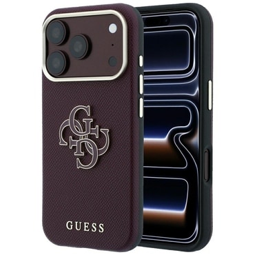 Ovitek Guess "Grained Leather and Big Resin Logo" za iPhone 17 Pro Max / 18 Pro Max - burgundy