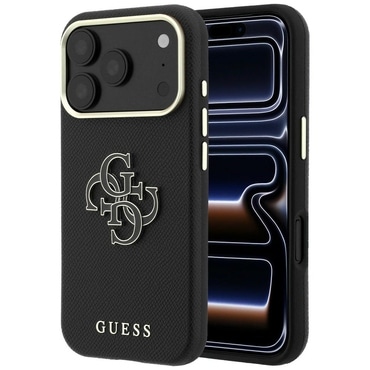 Ovitek Guess "Grained Leather and Big Resin Logo" za iPhone 17 Pro Max / 18 Pro Max - black