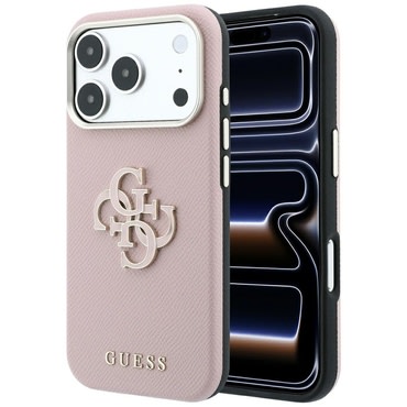 Ovitek Guess "Grained Leather and Big Resin Logo" za iPhone 17 Pro Max / 18 Pro Max - pink