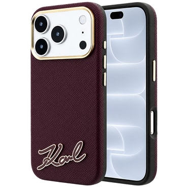 Premium ovitek Karl Lagerfeld "Grained Leather with Resin Sign Logo MagSafe" za iPhone 17 Pro / 18 Pro - burgundy