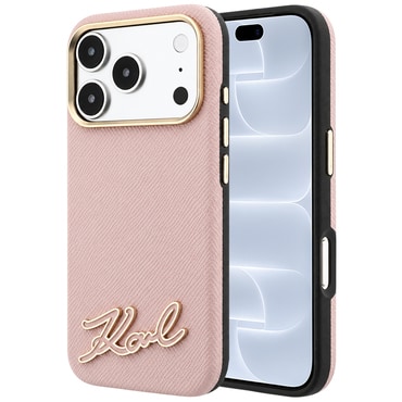 Premium ovitek Karl Lagerfeld "Grained Leather with Resin Sign Logo MagSafe" za iPhone 17 Pro / 18 Pro - pink