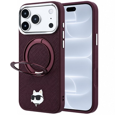 Premium ovitek Karl Lagerfeld "Leather Ring Stand 360 C Pin Choupette" za iPhone 17 Pro / 18 Pro - burgundy