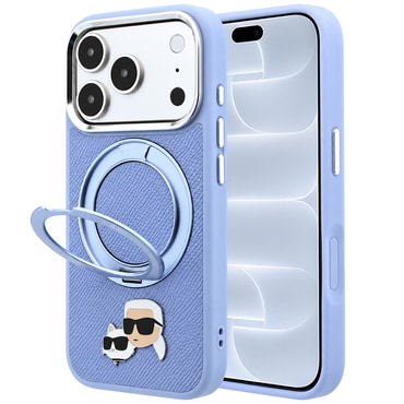 Premium ovitek Karl Lagerfeld "Leather Ring Stand 360 C Pin K and C" za iPhone 17 Pro / 18 Pro - light blue
