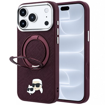 Premium ovitek Karl Lagerfeld "Leather Ring Stand 360 C Pin" za iPhone 17 Pro / 18 Pro - burgundy