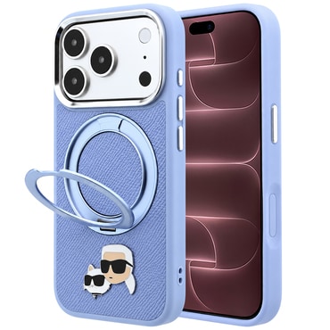 Premium ovitek Karl Lagerfeld "Leather Ring Stand 360 C Pin" za iPhone 17 Pro Max / 18 Pro Max - light blue
