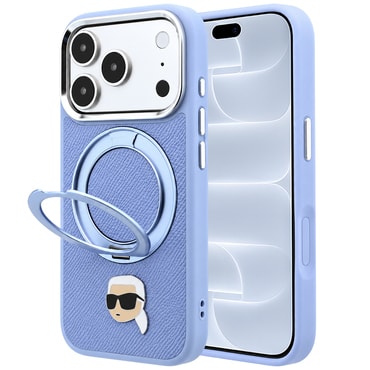 Premium ovitek Karl Lagerfeld "Leather Ring Stand 360 C Pin" za iPhone 17 Pro / 18 Pro - light blue
