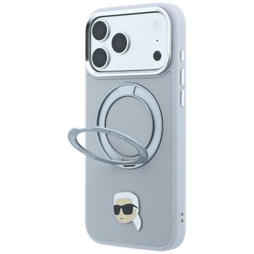 Premium ovitek Karl Lagerfeld "Leather Ring Stand 360 C Pin" za iPhone 17 Pro / 18 Pro - grey