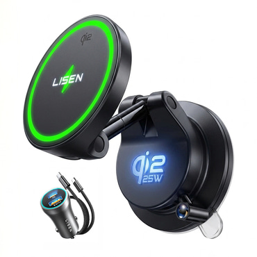Brezžična 25W polnilna postaja Lisen "W608 Pro" z vakuumskim nosilcem Qi2.2 - black