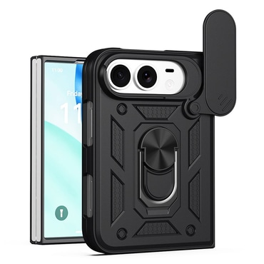Oklepni ovitek MaX-Armor z obročem, kovinsko ploščico in zaščito zadnjih kamer za iPhone Duo - army black