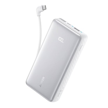 Power bank Anker "Zolo (A110DH21)" 10000mAh, 22.5W, z vgrajenim USB-C kablom in digitalnim prikazovalnikom - white
