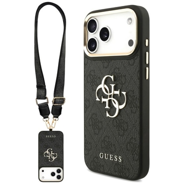 Ovitek s paščkom Guess "Big 4G Classic Logo & Big Strap Metal Buttons" za iPhone 17 Pro Max / 18 Pro Max - black