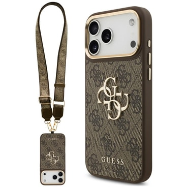 Ovitek s paščkom Guess "Big 4G Classic Logo & Big Strap Metal Buttons" za iPhone 17 Pro Max / 18 Pro Max - brown