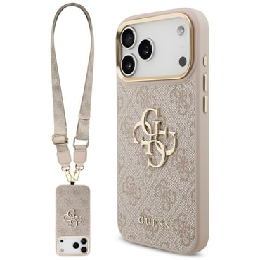 Ovitek s paščkom Guess "Big 4G Classic Logo & Big Strap Metal Buttons" za iPhone 17 Pro / 18 Pro - pink