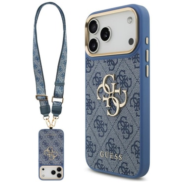Ovitek s paščkom Guess "Big 4G Classic Logo & Big Strap Metal Buttons" za iPhone 17 Pro Max / 18 Pro Max - blue