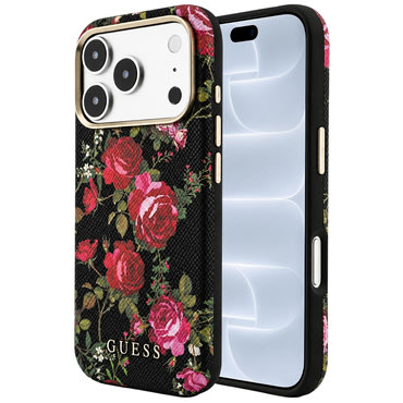 Ovitek Guess "Blossom Roses Print MagSafe" za iPhone 17 Pro / 18 Pro - black