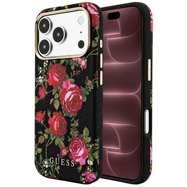 Ovitek Guess "Blossom Roses Print MagSafe" za iPhone 17 Pro Max / 18 Pro Max - black