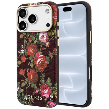 Ovitek Guess "Blossom Roses Print MagSafe" za iPhone 17 Pro / 18 Pro - burgundy