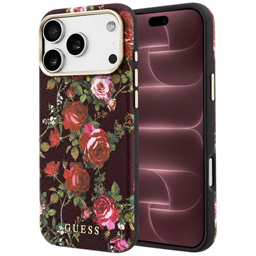Ovitek Guess "Blossom Roses Print MagSafe" za iPhone 17 Pro Max / 18 Pro Max - burgundy